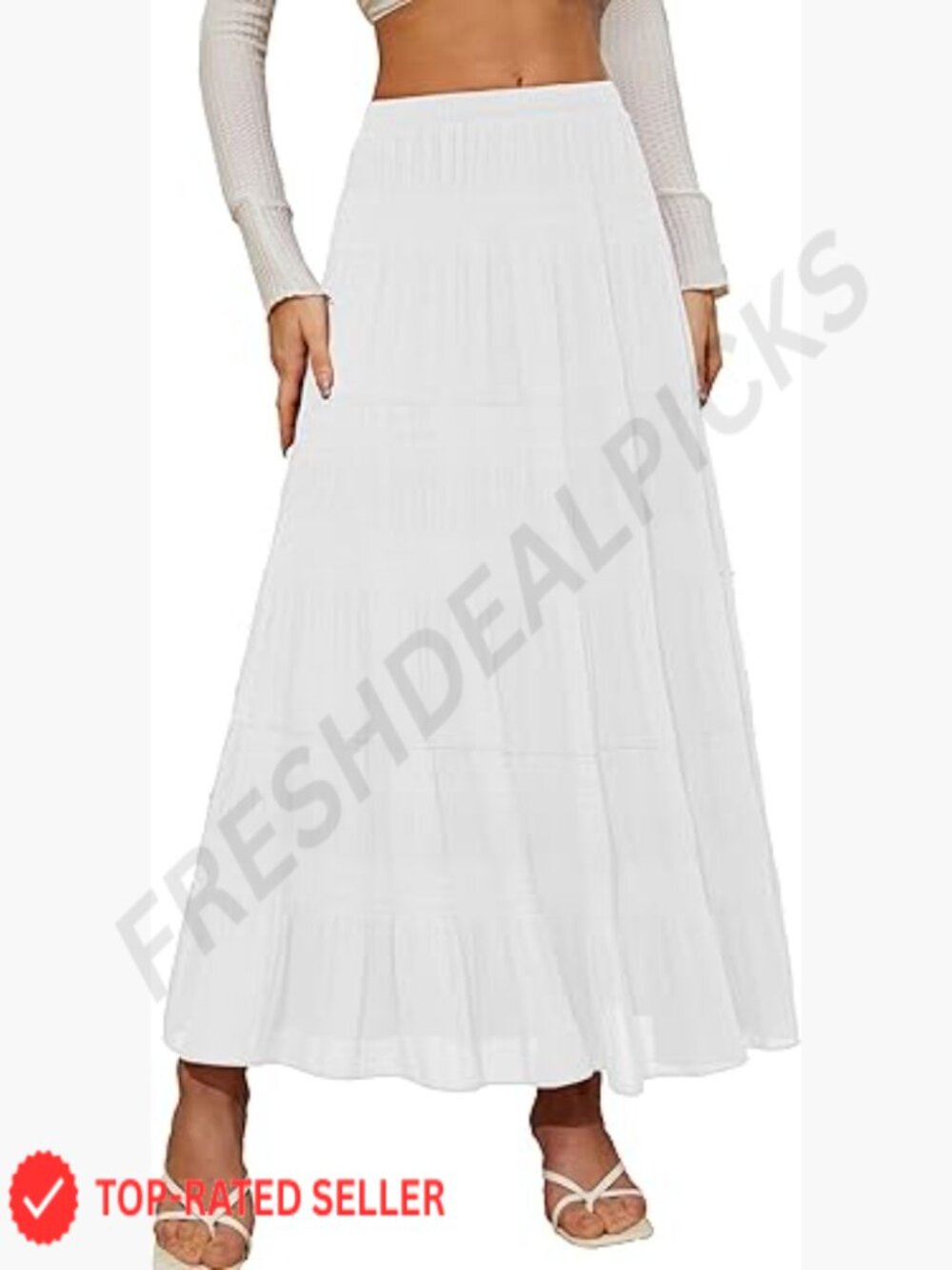 Chiffon Flowy Maxi Skirt Elastic Waisted Pleated A-Line Boho Summer Long Skirt